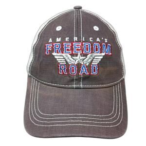 Mountain Trucker Hat Gray White OS America's Freedom Road Embroidered Star